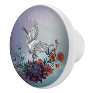 Wunderbarer Kran mit Blume Keramikknauf