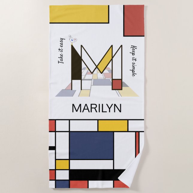 Wunderbarer Neoplastizismus Art Monogramm. Buchsta Strandtuch (Vorderseite)