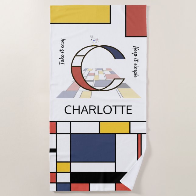 Wunderbarer Neoplastizismus Art Monogramm. Buchsta Strandtuch (Vorderseite)