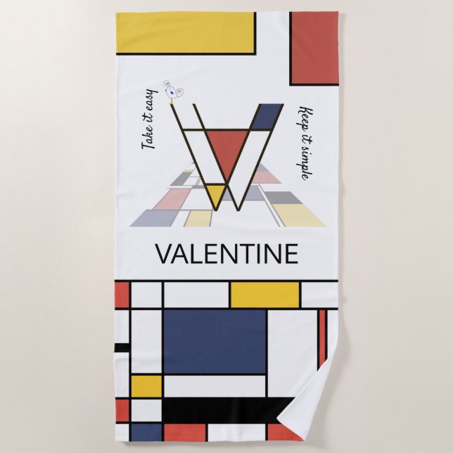 Wunderbarer Neoplastizismus Art Monogramm. Buchsta Strandtuch (Vorderseite)