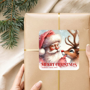 Wunderbarer personalisierter Weihnachtsmann Rudolp Quadratischer Aufkleber