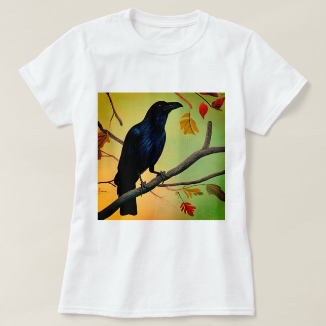 Wunderbarer Spaß raven auf dem Zweig T-Shirt (Design vorne)