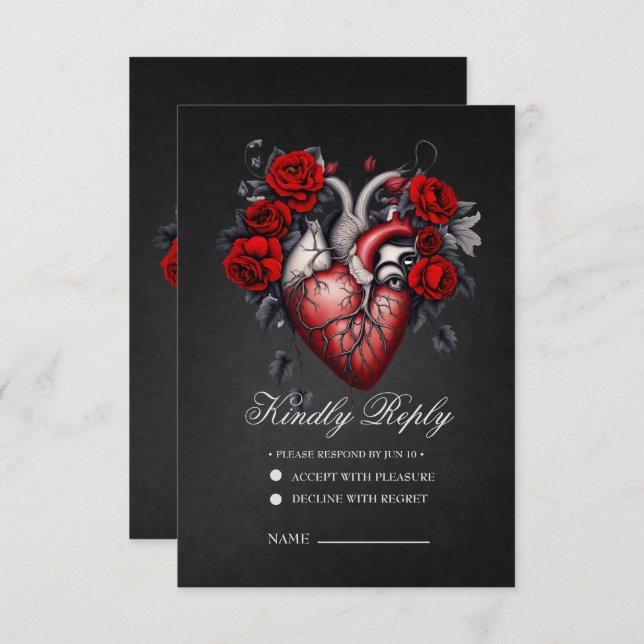 Wunderbares gotisches Viktorianisches Herz RSVP Karte (Vorne/Hinten)