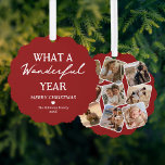 Wunderbares Jahr Foto Collage Rotes Weihnachtsfest Ornament Karte<br><div class="desc">Weihnachten ist eine Zeit, um über alles nachzudenken, was das ganze Jahr über erreicht wurde, und für viele Familien ist die Erstellung einer Collage Foto-Urlaubskarte eine Möglichkeit, dieses Mal zu ehren. Mit der nahenden Weihnachtszeit ist es an der Zeit, Ihre Weihnachtskarte zu kreieren, mit einem traditionellen, roten Hintergrund und neun...</div>