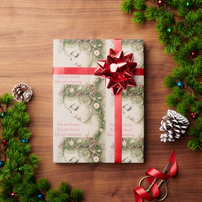 Wunderbares Mädchen mit Blume Geschenkpapier (Feiertagsgeschenk)