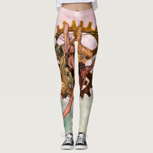 Wunderbares steampunk Mädchen, goldener Entwurf Leggings