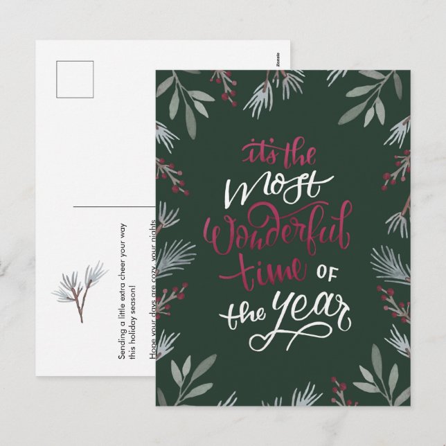 Wunderbarste Zeit Weihnachtskarte Skript Urlaubska Feiertagspostkarte (Vorne/Hinten)