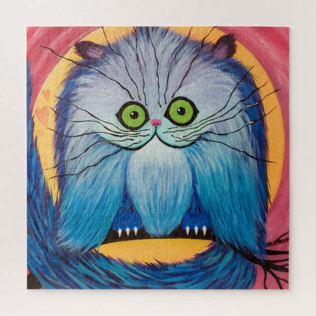 Wunderkatze mit Schnurrhaaren – Brillante Blaue Fa Puzzle (Vertikal)