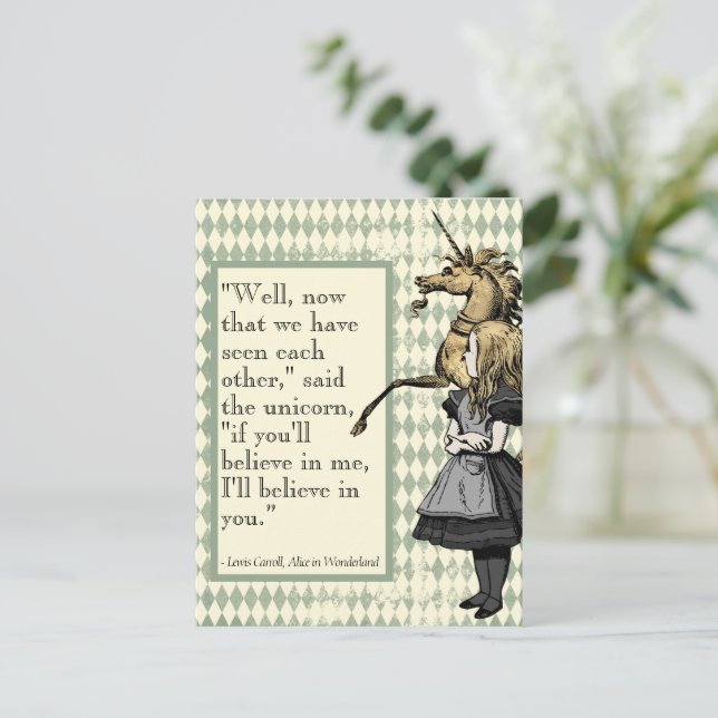 Wunderland Ich glaube an dich Einhorn Postkarte (Stehend Vorderseite)