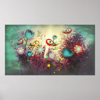 Wunderland Poster Riesige Augen Vögel