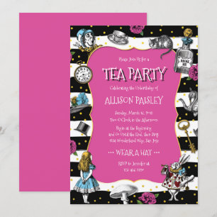 Wunderland Tee Party Hot Pink Einladung