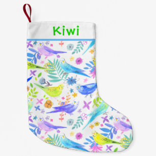 Wunderliche Aquarell Budgie Parakeets Kleiner Weihnachtsstrumpf