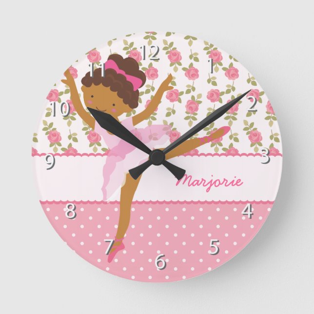 Wunderliche Ballerina-Girly rosa mit Runde Wanduhr (Vorderseite)