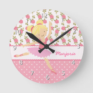 Wunderliche Ballerina-rosa Girly mit Runde Wanduhr