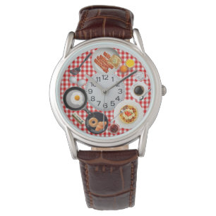 wunderliche Frühstückssachen-Lederuhr Armbanduhr