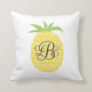 Wunderliche Hand-gezeichnete Ananas mit Monogramm Kissen