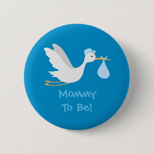 Wunderliche Jungen-Storch-Babyparty Button