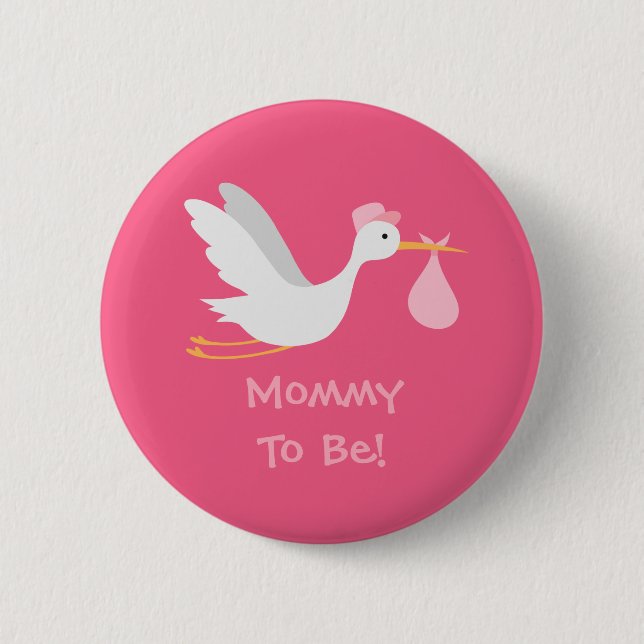 Wunderliche Mädchen-Storch-Babyparty Button (Vorderseite)
