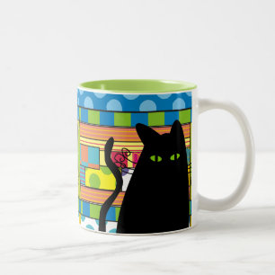 Wunderliche schwarze Katze "die Bonze " Zweifarbige Tasse