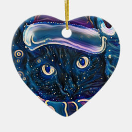 Wunderliche schwarze Katzen-Weihnachtsverzierung Keramikornament
