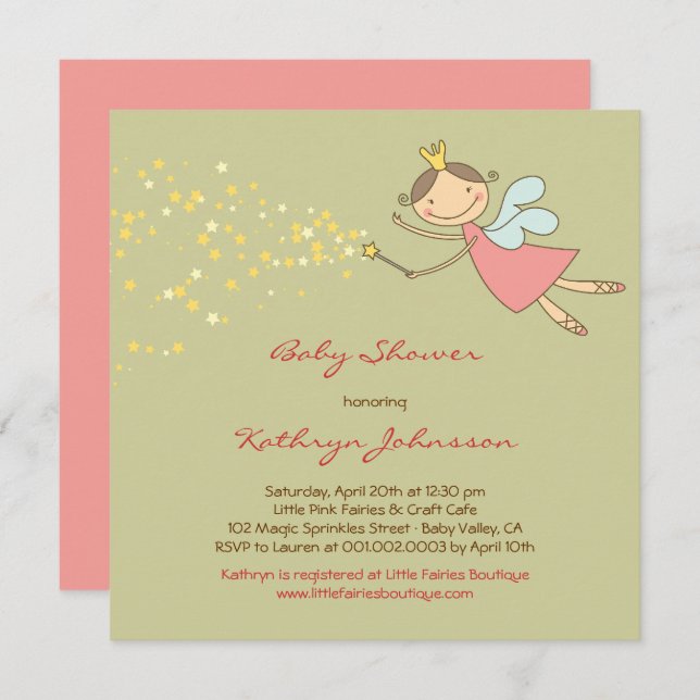 Wunderliche süße Fee-u. Stern-Babyparty laden ein Einladung (Vorne/Hinten)