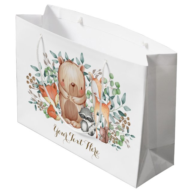 Wunderliche Waldwaldtier-Babyparty Große Geschenktüte (Rückseite Schrägansicht)