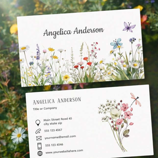 Wunderliche Wildblumen Schmetterlinge Visitenkarte (Whimsical Wildflowers Butterflies Business Card)