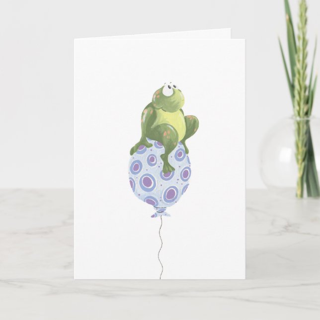 wunderlicher Frosch auf Geburtstagsballon Karte (Vorderseite)