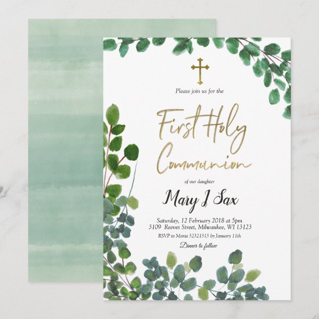 Wunderlicher Grün-Eukalyptus-erste heilige Einladung (Vorne/Hinten)