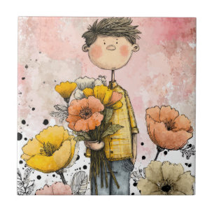 Wunderlicher Junge Wasserfarbe mit floralen Akzent Fliese