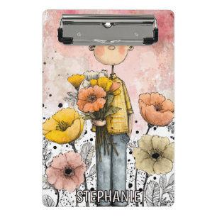 Wunderlicher Junge Wasserfarbe mit floralen Akzent Mini Klemmbrett