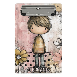 Wunderlicher Junge Wasserfarbe mit floralen Akzent Mini Klemmbrett