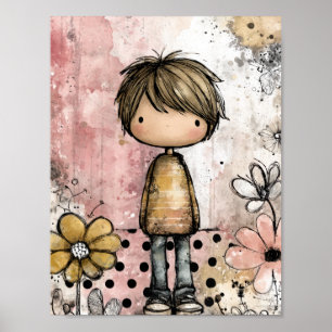 Wunderlicher Junge Wasserfarbe mit floralen Akzent Poster