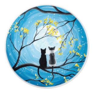 Wunderlicher Mond mit Katzen Keramikknauf
