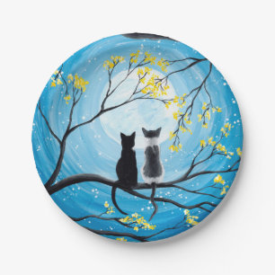 Wunderlicher Mond mit Katzen Pappteller