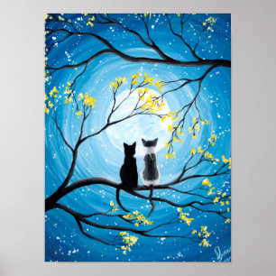Wunderlicher Mond mit Katzen Poster