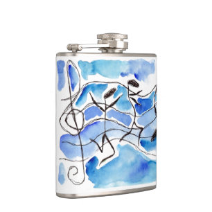 Wunderlicher Musiknoten tanzt anthropomorphe Flachmann