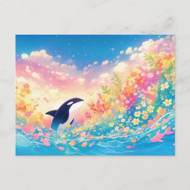 Wunderlicher Orca-Wal-Wildblume Postkarte (Vorderseite)