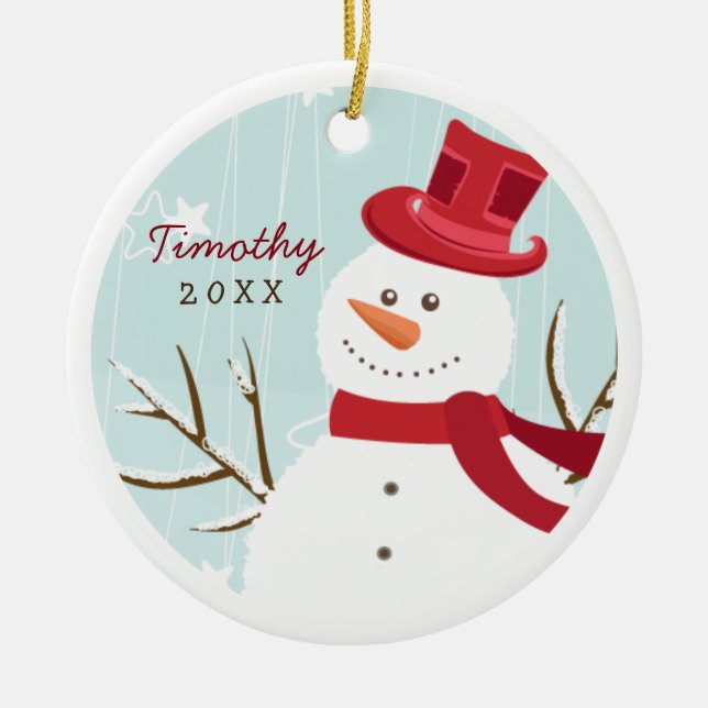 Wunderlicher Snowman-personalisierte Keramik Ornament (Vorne)