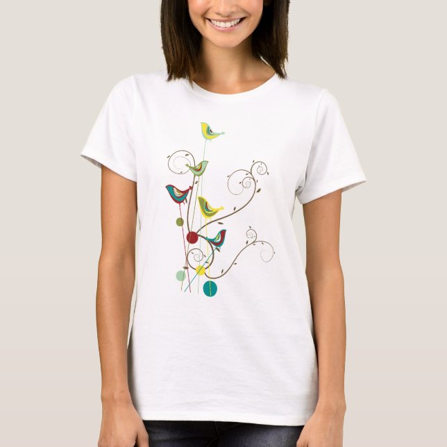 Wunderlicher Sommer-Vogel-Wirbels-moderne T-Shirt (Vorderseite)