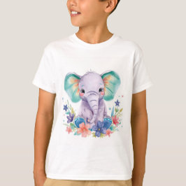 Wunderlicher Wasserfarbenelefant Kinderkunst Druck T-Shirt