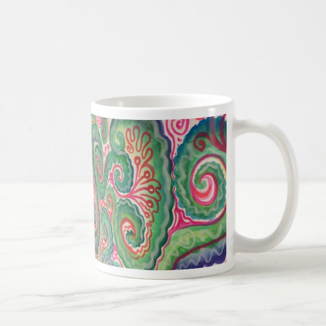 Wunderliches Aquarell: Rosa und hellgrünes Tasse (Rechts)