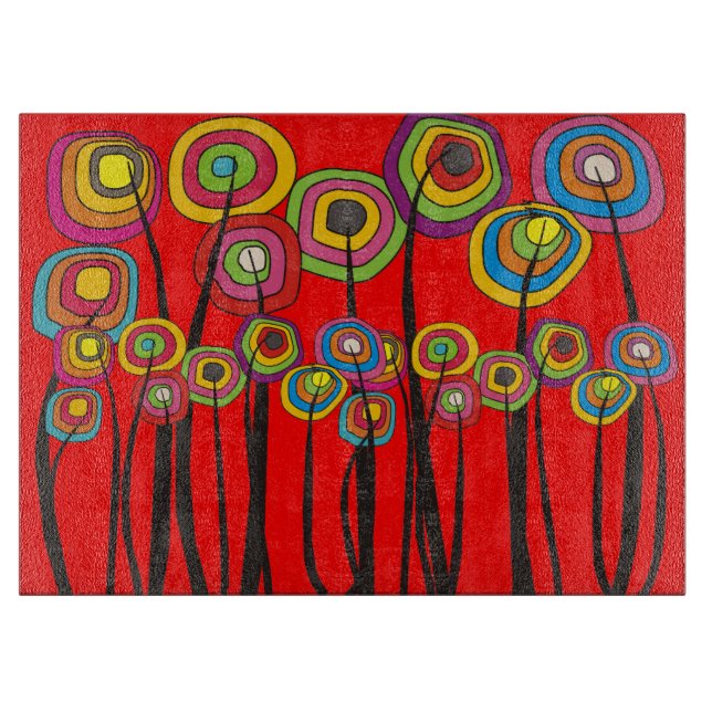 Wunderliches Blumen-Ausschnitt-Brett ROT Schneidebrett (Vorderseite)