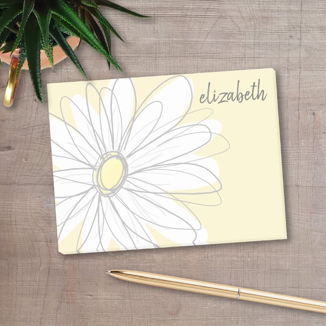 Wunderliches Gänseblümchen - addieren Sie Ihr Post-it Klebezettel (Personalized post-it notes with a monogram and whimsical daisy drawing - low quantity available)