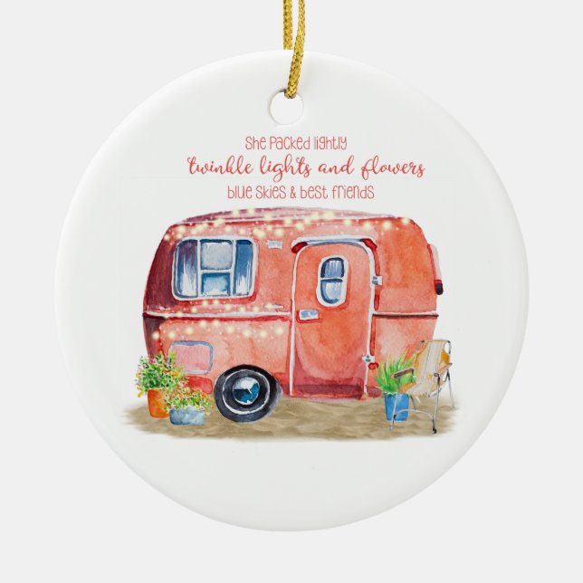 Wunderliches Retro Camper-Wohnwagen-Freund-Zitat Keramik Ornament (Vorne)