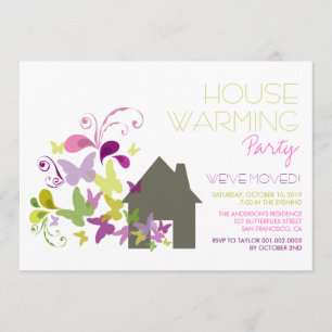 Wunderliches Schmetterlings-Haus-Erwärmungs-Party Einladung