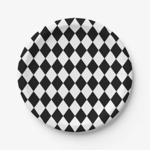 Wunderliches weißes Harlekin-Diamant-Muster Pappteller