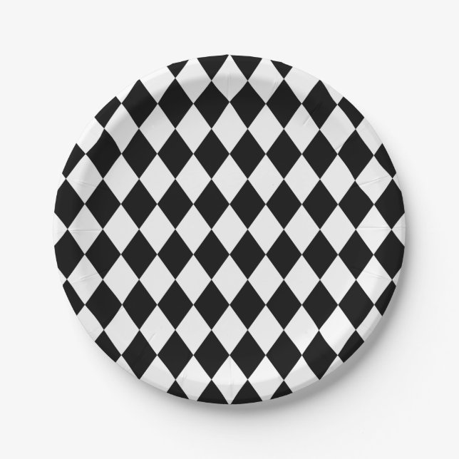 Wunderliches weißes Harlekin-Diamant-Muster Pappteller (Vorderseite)