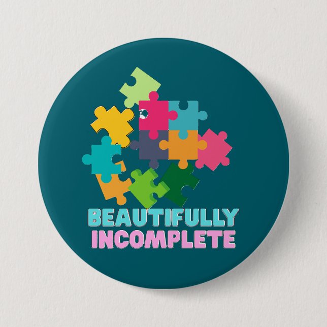 Wunderschön unvollständiges farbenfrohes Puzzletei Button (Vorderseite)
