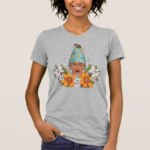 Wunderschöne afrikanische Frau mit Blume T-Shirt